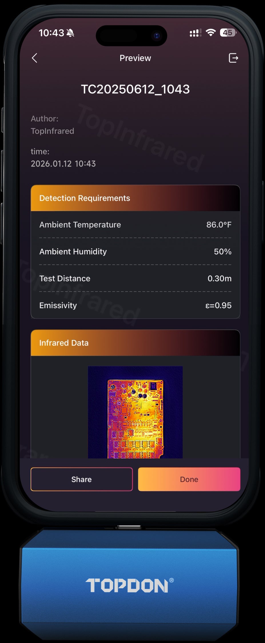 Отчёт о проверке в приложении TopInfrared — TC001 Max